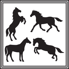 Silhouette set of 4  horse isolated on white background.