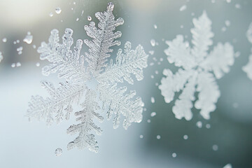 Intricate Frozen Snowflakes in Focus on a Winter Surface
