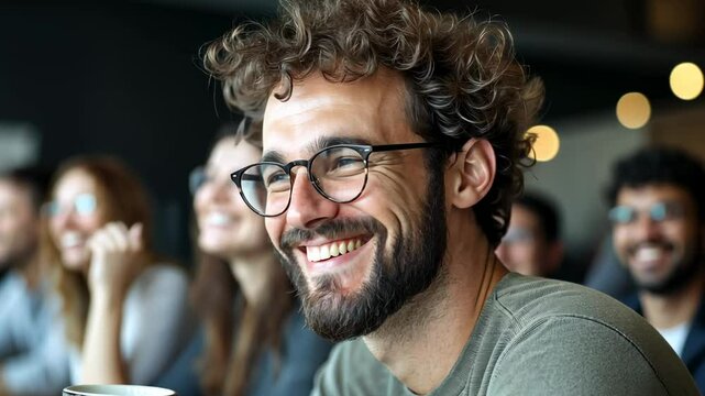 Happy man with glasses smiling, male, adult, person, portrait, face
