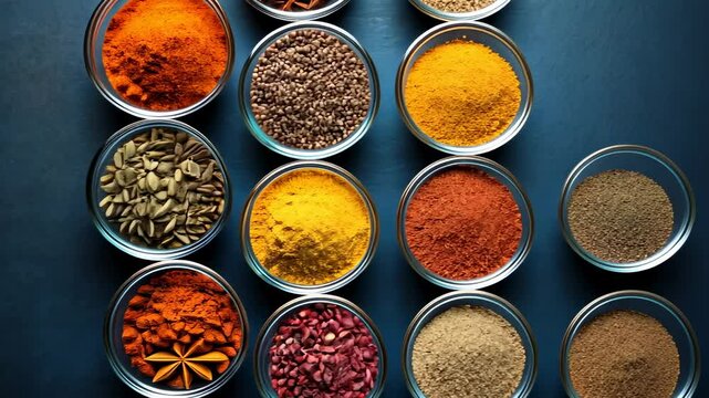 Assortment of Spices in Glass Bowls, spices in bowls, spice bowls, spice assortment, spice mix, spices collection
