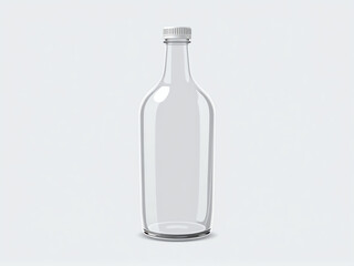 A clear glass bottle with a white cap, showcasing its transparent design and simple elegance.