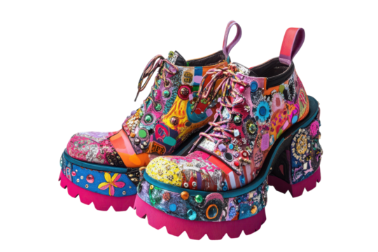 Unique Embellishments On Harajuku Shoes Isolated On Transparent Background on transparent background