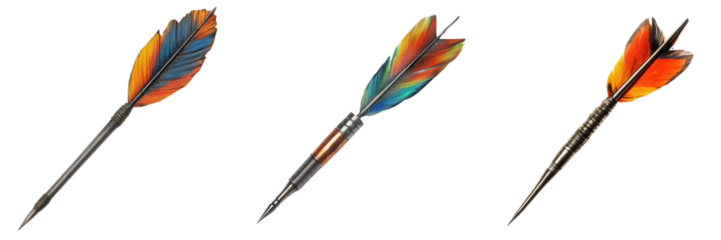 Set of a dart arrow, featuring a sleek metal tip isolated on transparent background