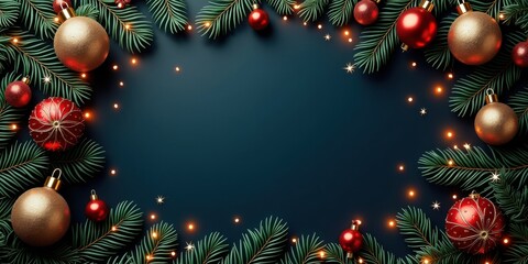 Celebrate the festive season with this elegant Christmas wreath featuring ornaments and twinkling lights, perfect for holiday invitations, marketing, or seasonal decor.