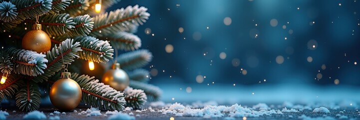 A beautifully decorated Christmas tree in a serene, snowy setting. Perfect for holiday themes, marketing materials, and festive decorations.