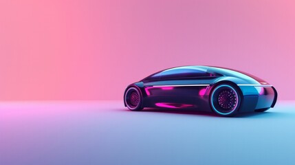 Futuristic self-driving car in matte black isolated on a gradient background with empty space for text