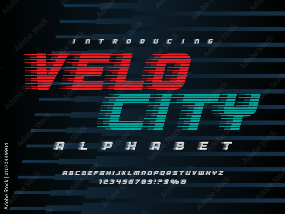Fototapete speed style alphabet design with uppercase, numbers and symbol