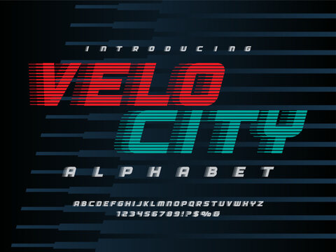 Speed style alphabet design with uppercase, numbers and symbol