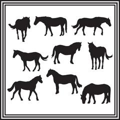 Dynamic horse silhouette vector set for farm and rural animal themes