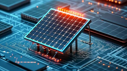 A solar panel sits atop a circuit board, representing the future of energy - Powered by Adobe