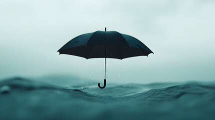 A floating umbrella with rain falling inside it, creating a tiny ocean.


