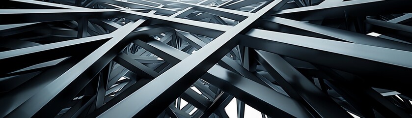 Iron girders, overlapping structures, construction site, 3D illustration