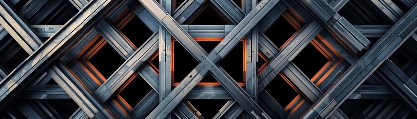 Obraz premium Iron girders, overlapping structures, construction site, 3D illustration