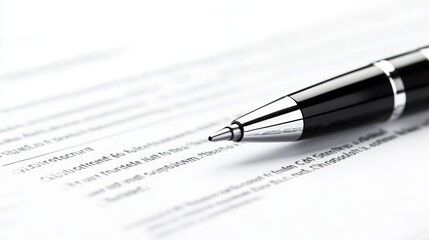 Fototapeta premium A black pen on a white document with a shallow depth of field.