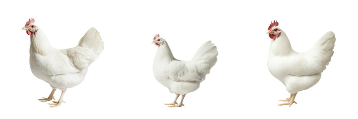 Fototapeta premium Set of a full-grown white hen isolated on transparent background