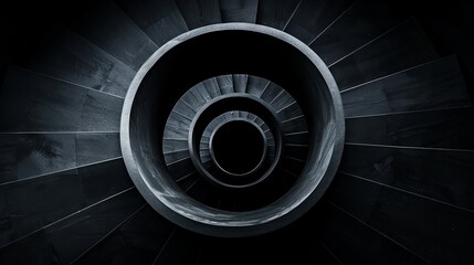 Fototapeta premium Iron staircase spiraling upward, industrial-style background, geometric composition