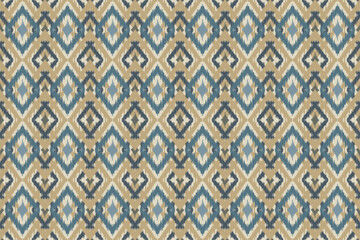 Ikat abstract ethnic art. Seamless pattern in tribal, folk embroidery, and Mexican style. Aztec geometric art ornament print.Design for carpet, cover.wallpaper, wrapping, fabric, clothing