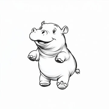 recommend clip art: simple line drawn hippopotamus animal on white background