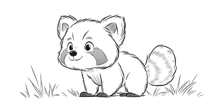 recommend clip art: simple line drawn red panda animal on white background