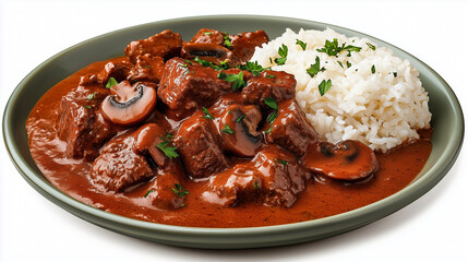 Beef Stroganoff with a Side of Rice in Mushrooms Sauce