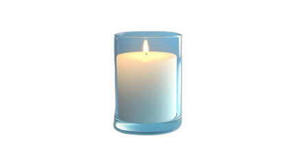Full body shot. A plain white candle in a glass holder, positioned upright on a light blue background, 4k resolution, no background, no shadow