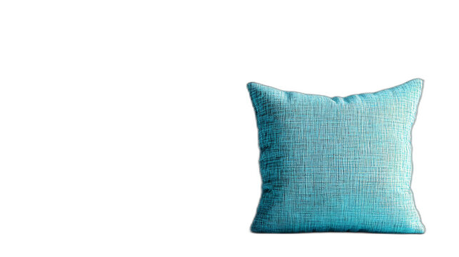 Full body shot. A small decorative throw pillow with a textured pattern, positioned upright on a vibrant blue background, 4k resolution, no background, no shadow