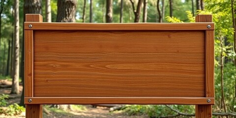 A rustic wooden signboard with space for personalized message in a forest setting, background, text