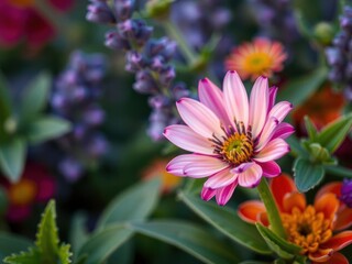 Obraz premium Macro close-up shot of vibrant purple flower petals and delicate green leaves, petals, delicate