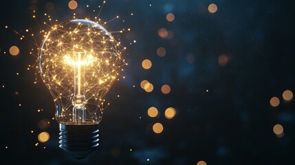 A glowing light bulb with a network of lines and dots inside, representing a new idea or innovation.