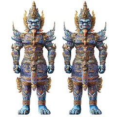 Fototapeta premium Two Ornate Guardian Statues in Traditional Thai Style.