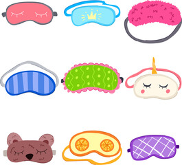 sleep mask eye set cartoon. adjustable silk, cooling memory, foam meditation sleep mask eye sign. isolated symbol vector illustration