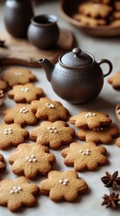 Fototapeta premium A cozy tea set with gingerbread cookies.
