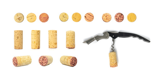 Used Wine Corks Isolated, Naturel Cork Stopper, Eco Cork Cap on White Background