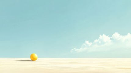 Bright Yellow Ball on Calm Blue Sky and Sand Landscape