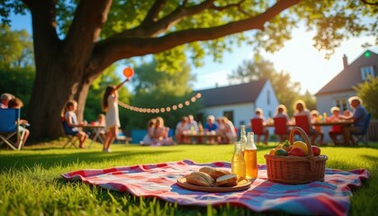 A very special day: a picnic under the big tree and on the lawn in front of everyone's house. Image 2
