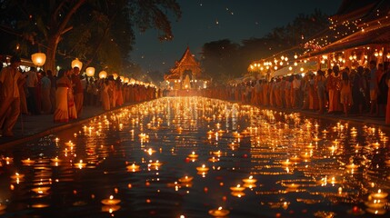 Loy Krathong Festival. Tourists from all over world are drawn to the festival's unique beauty and cultural significance, eager to experience mesmerizing display of lights and spirituality.