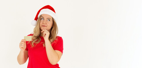 Thoughtful and sly attractive girl stole dads credit card and thinking how waste money, imaging...