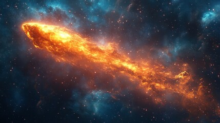 Fototapeta premium Fiery meteor streaks through vibrant galaxy in spectacular cosmic display