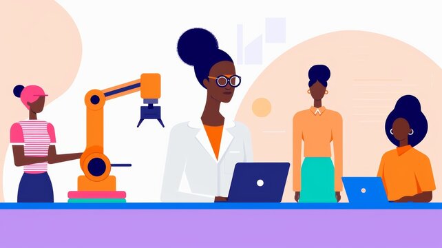 Diverse women in technology: collaboration and innovation in modern workspace.