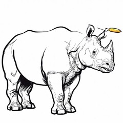 Fototapeta premium a simple drawing of a rhino with a banana instead of a horn.