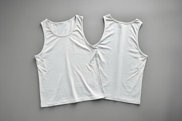 White tank top displayed front and back on neutral gray