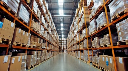 Spacious warehouse with high-tech systems managing inventory and supporting logistics in real-time