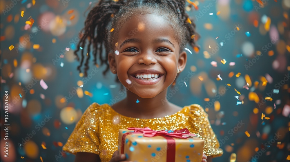 Wall mural a africa kid girl is happy after receiving a gift