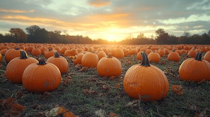 Pumpkins in a Field Ready for Autumn Harvest