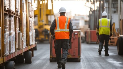 Workers following safety protocols while handling heavy goods, ensuring a safe and productive work environment