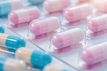 Colorful capsules and blister pack close-up highlighting medication variety