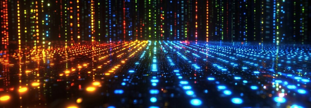 Illuminated Binary Code Pattern: Data Flow and Digital Technology Concept