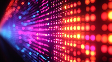 Naklejka premium Digital Techno Matrix - Binary Numbers in Colorful Pattern on Black Background Illuminate Data Flow and Technology Depth