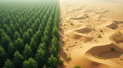 A background image illustrating entropy through nature - a lush green forest with organized rows.