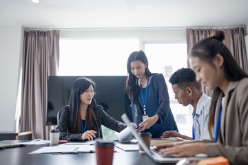 Diversity Woman leadership asian business people training Teamwork meeting asian employees working together colleagues